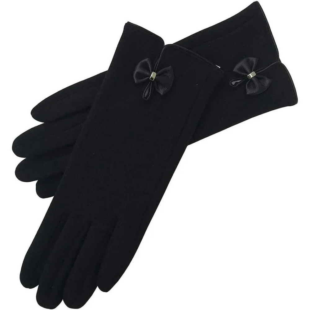 Women's Black Winter Warm Fleece Lining Gloves Driving Texting Touch Screen